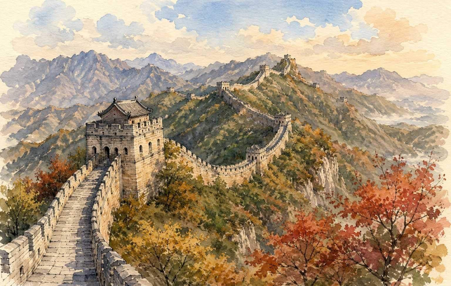 八达岭长城手绘插画