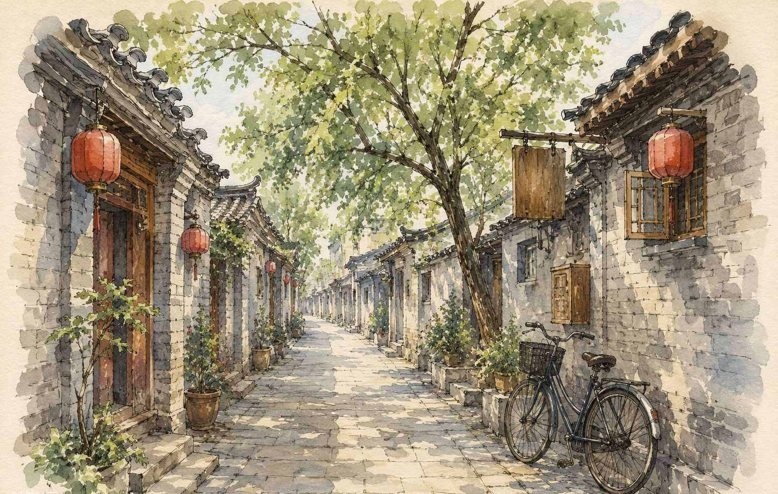 南锣鼓巷手绘插画