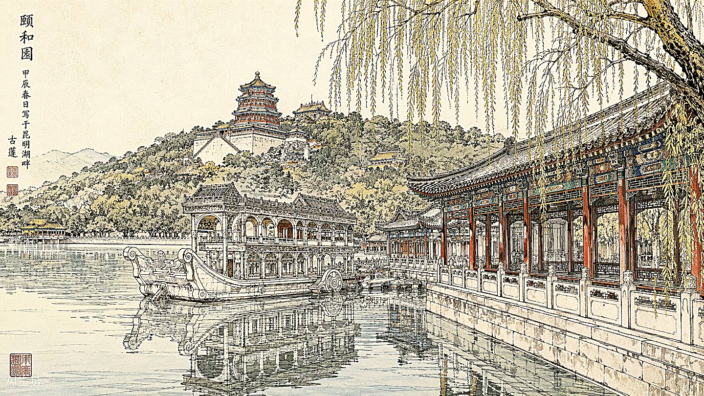 颐和园手绘插画