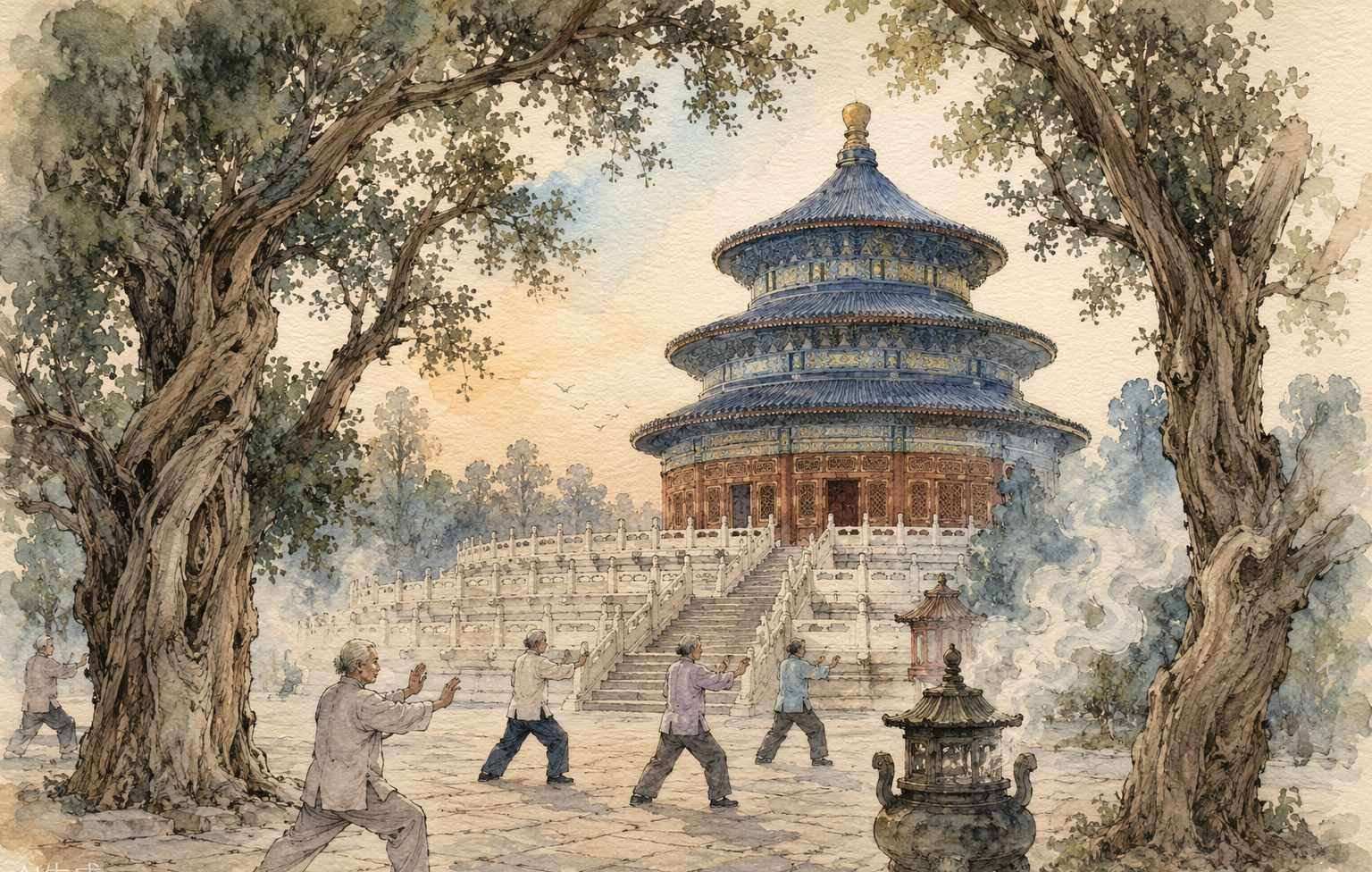 天坛手绘插画