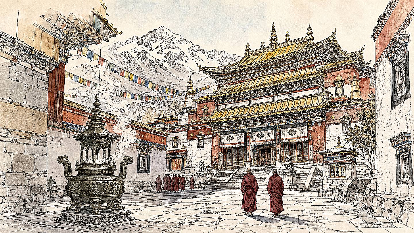 雍和宫手绘插画