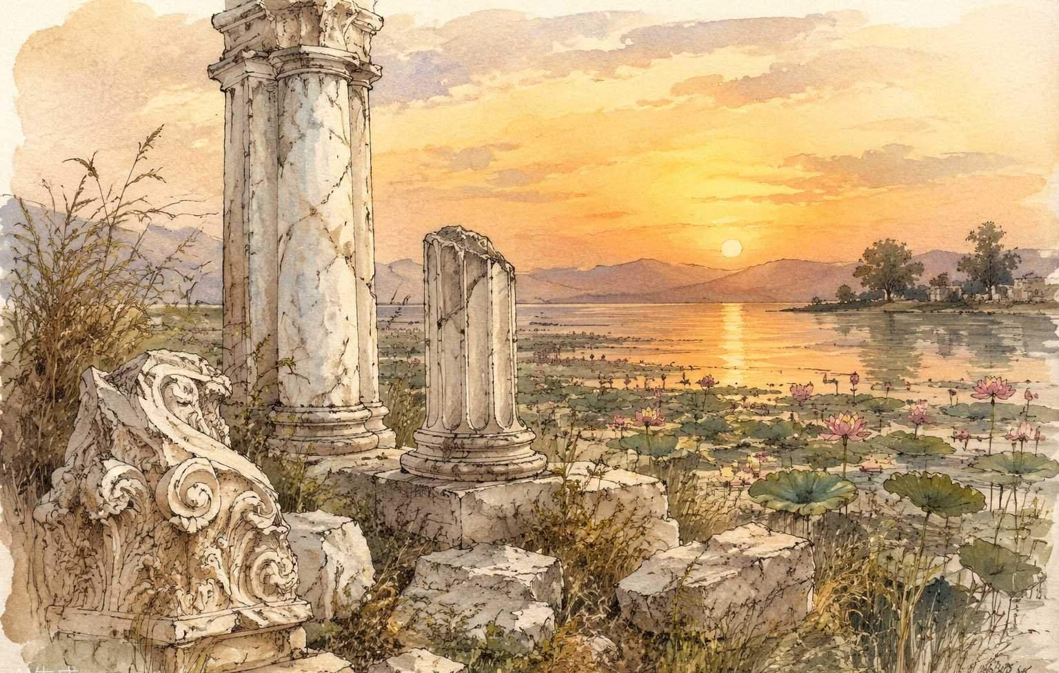 圆明园手绘插画