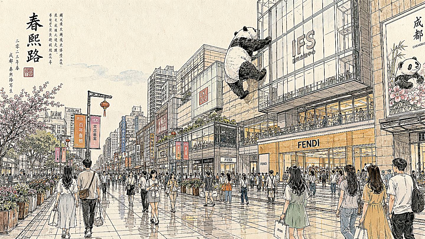春熙路手绘插画