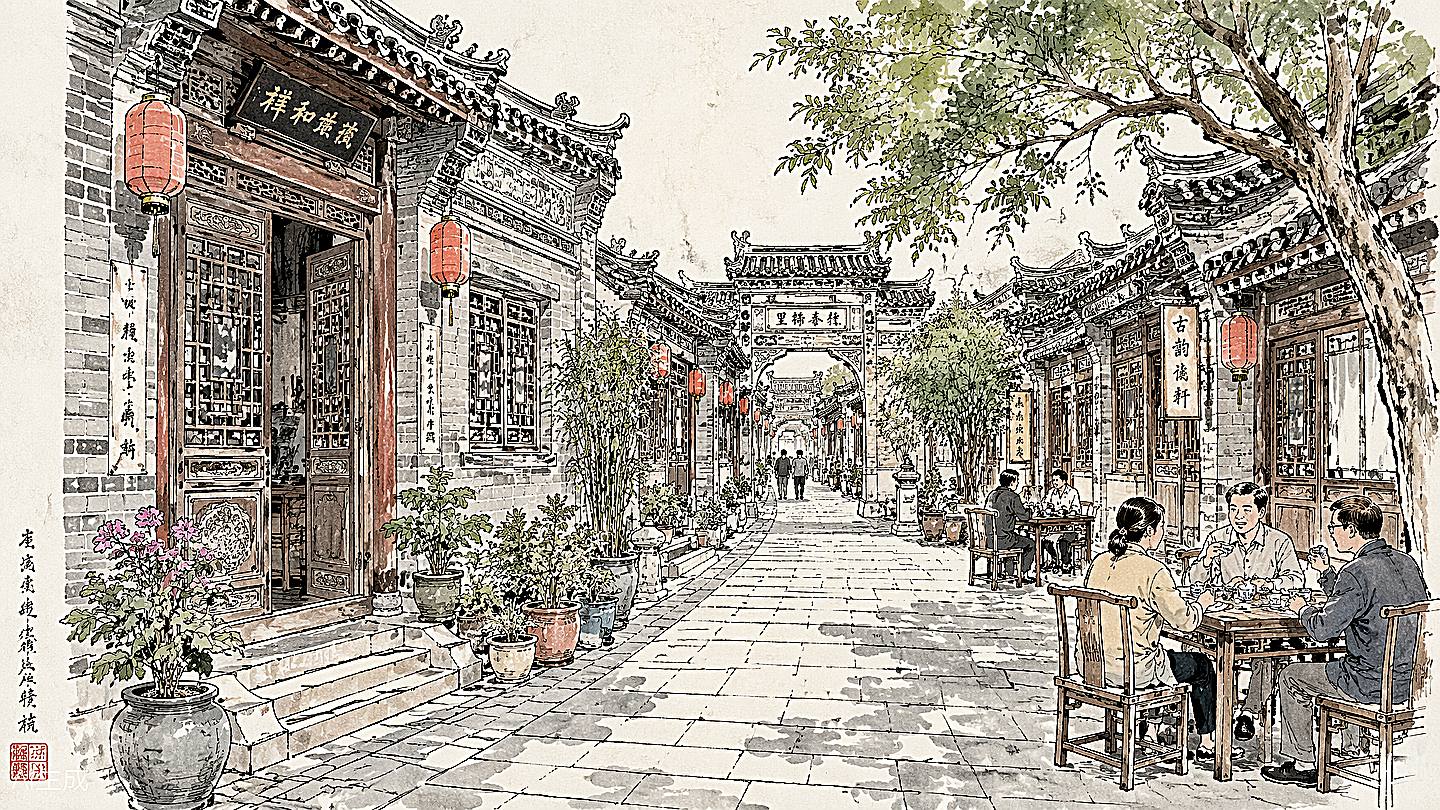 宽窄巷子手绘插画