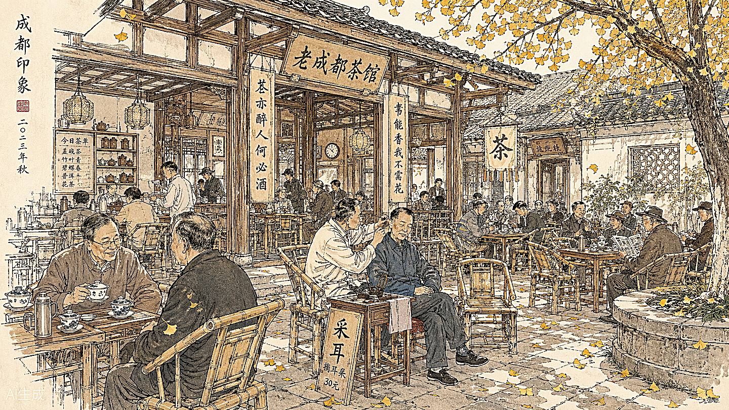 人民公园手绘插画