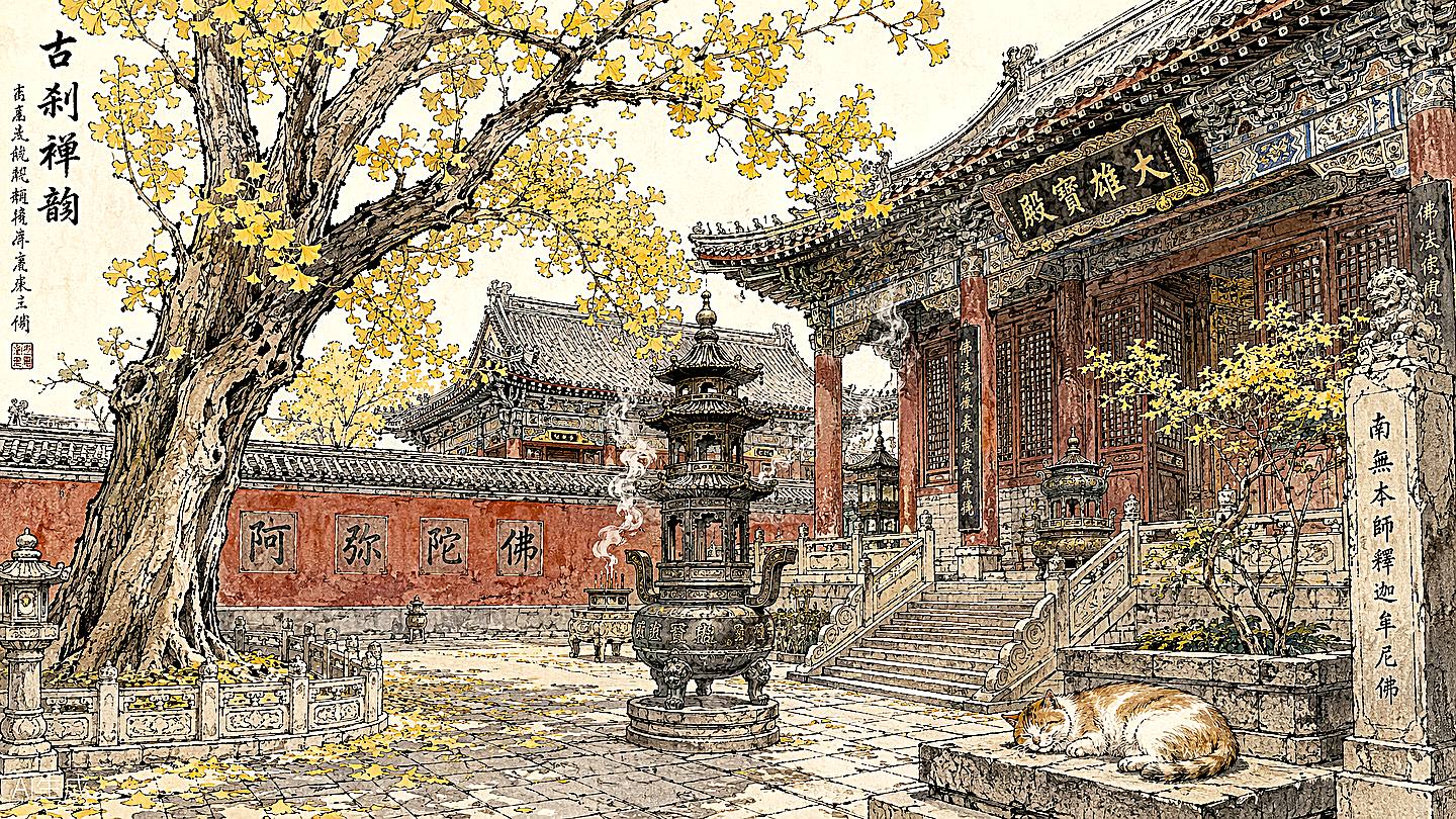 文殊院手绘插画