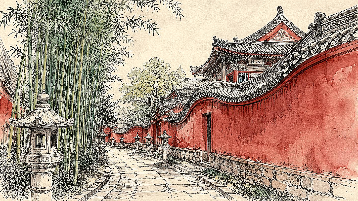 武侯祠手绘插画