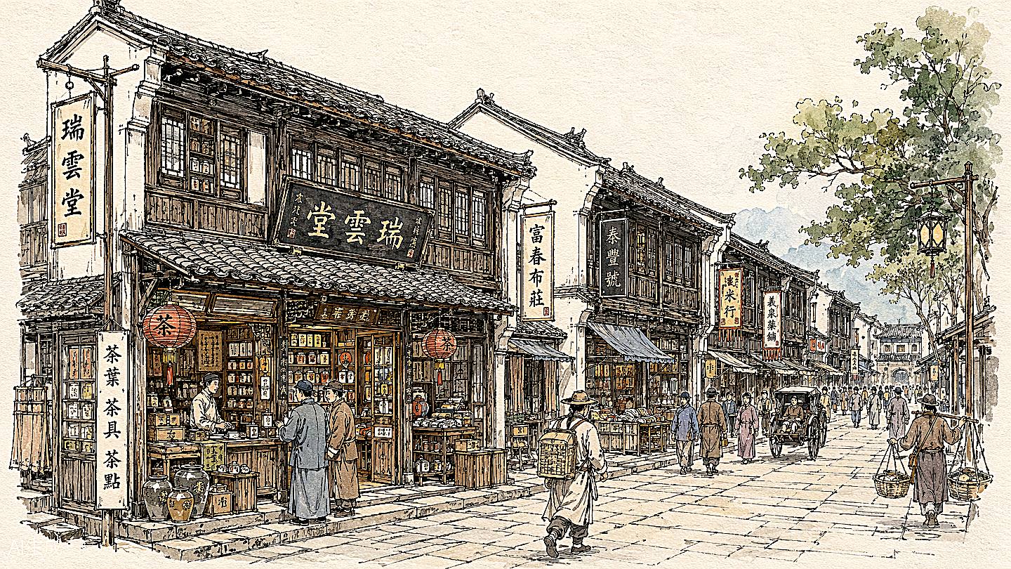 河坊街手绘插画