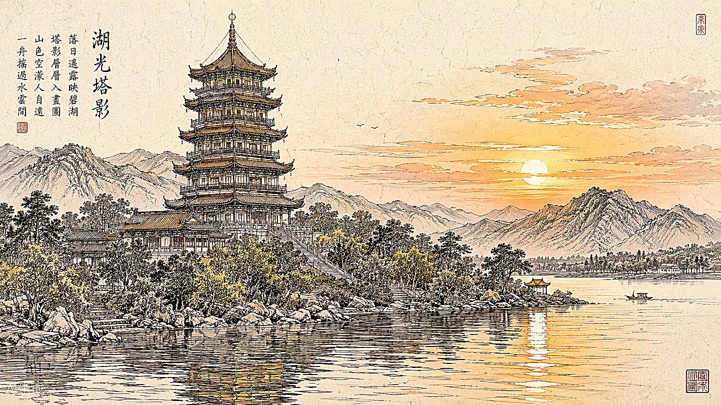 雷峰塔手绘插画