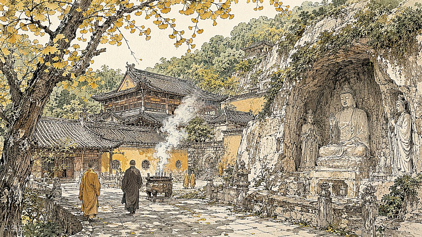 灵隐寺手绘插画