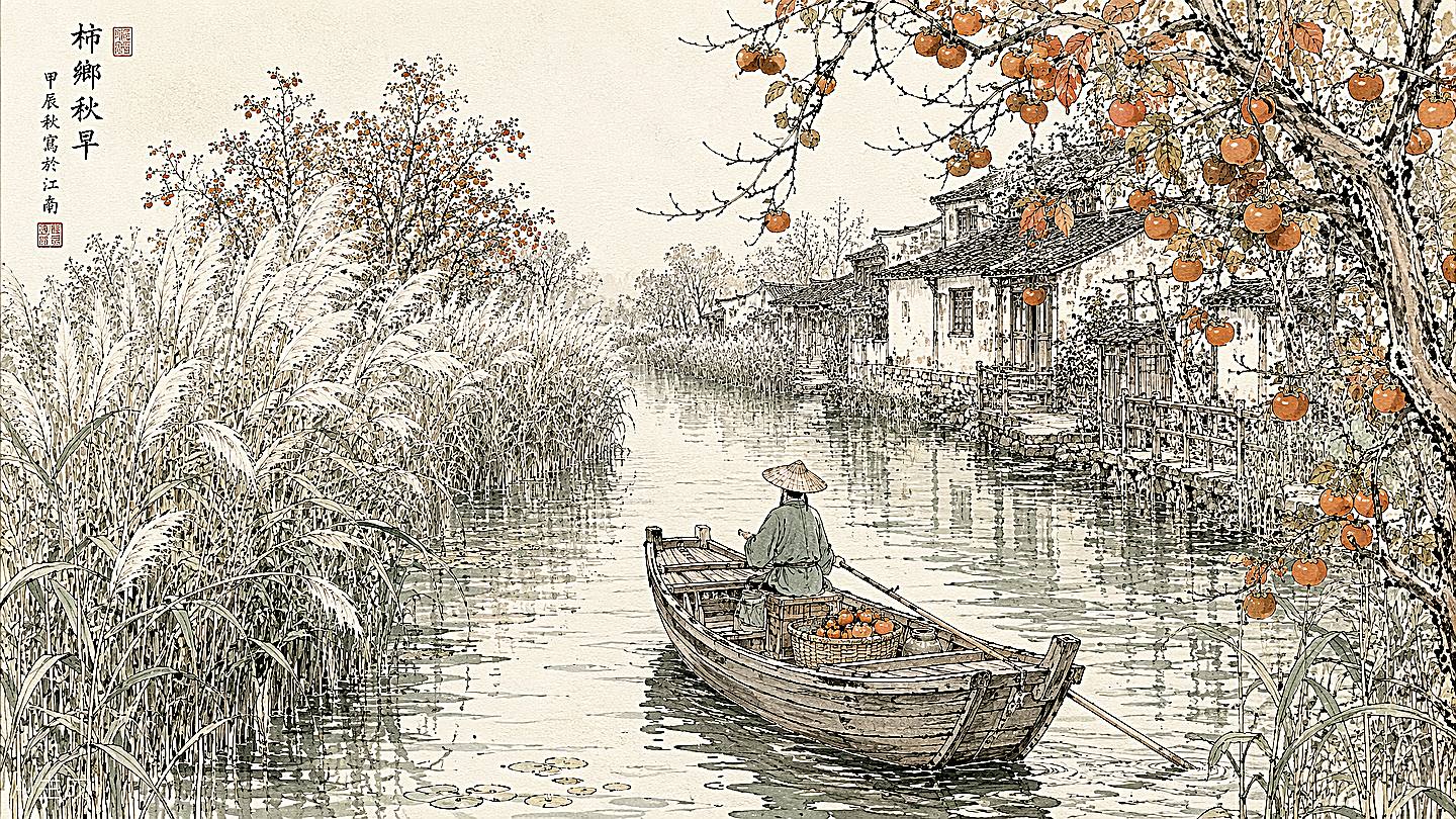 西溪湿地手绘插画