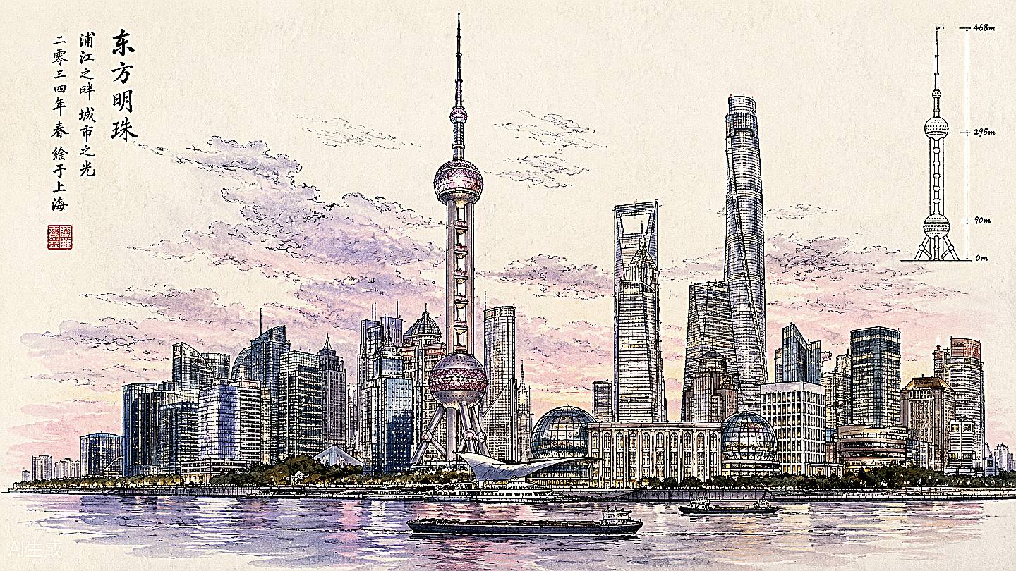 东方明珠手绘插画