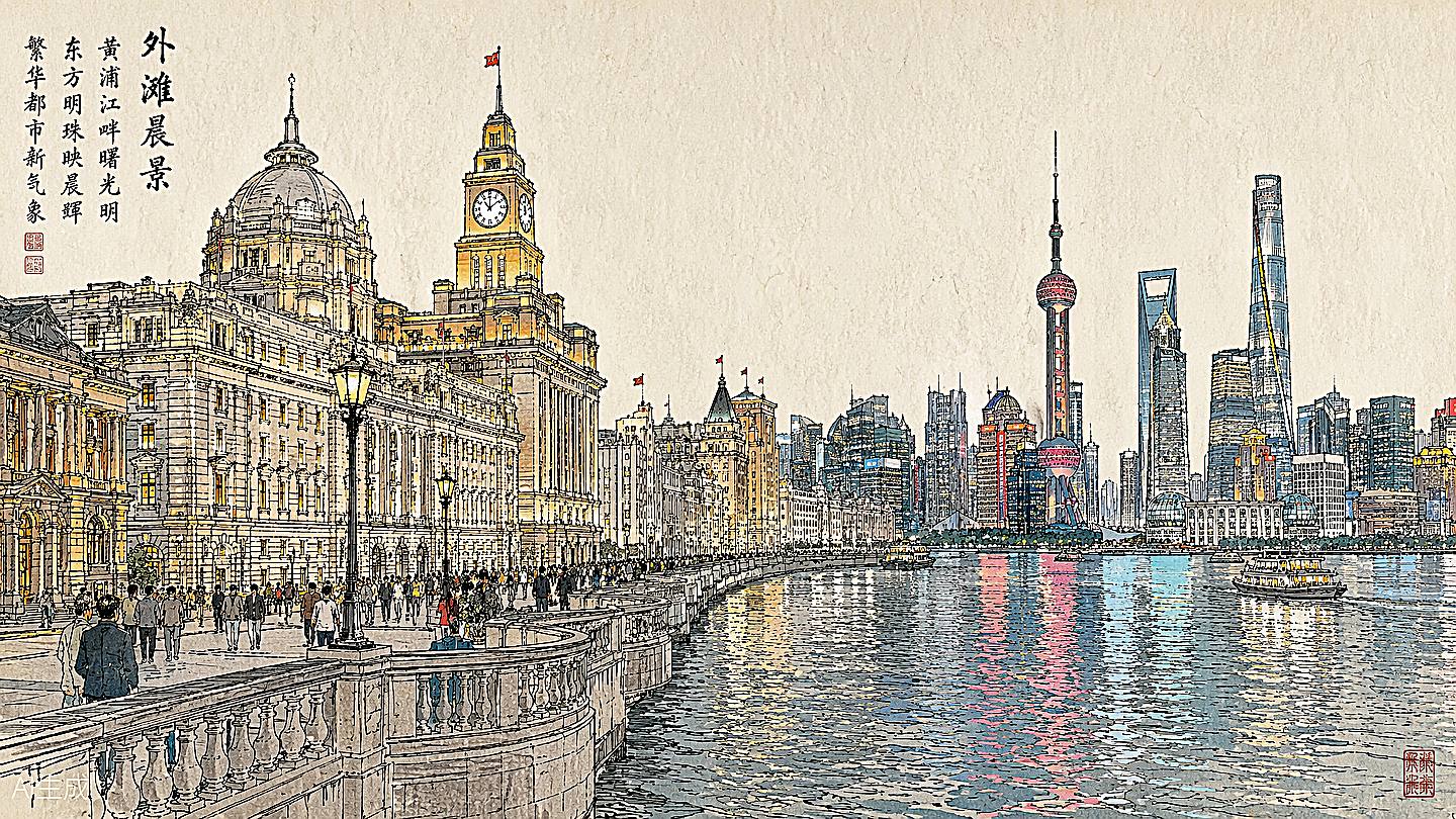外滩手绘插画