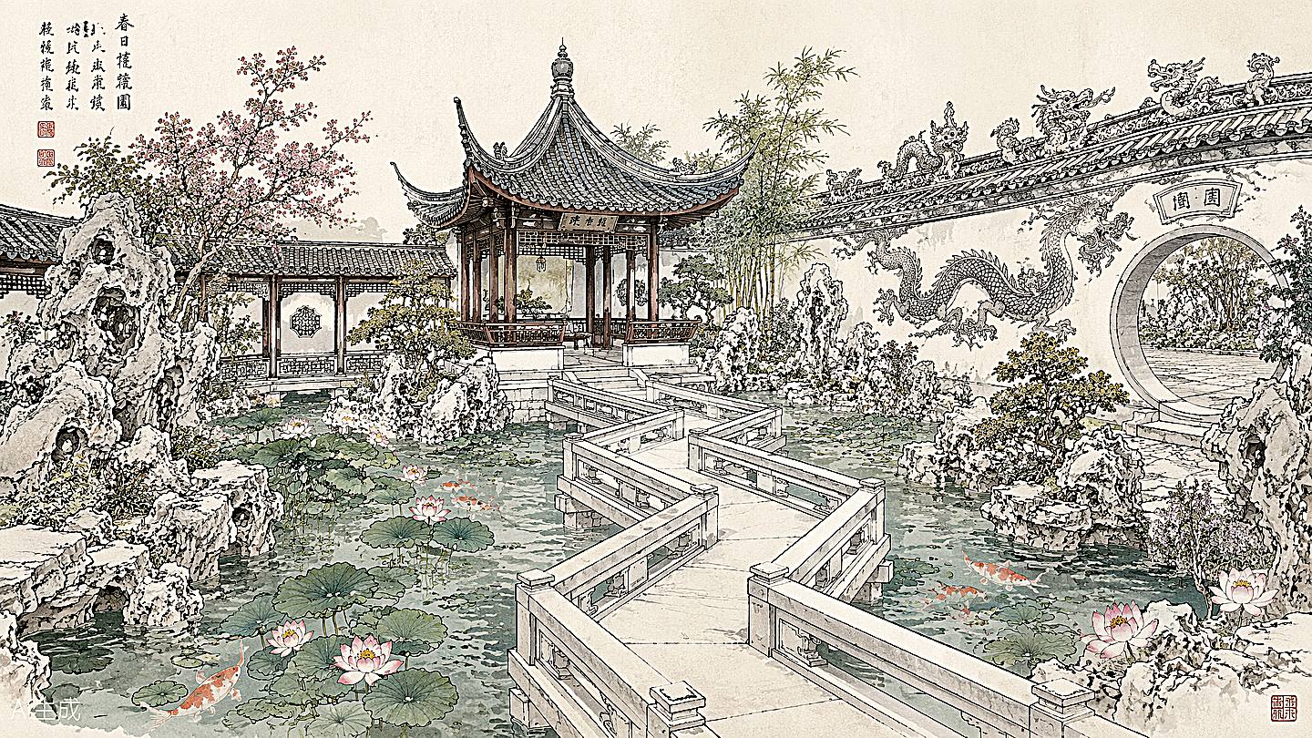 豫园手绘插画