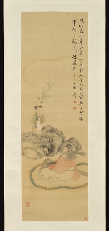 清代改琦绘插花图轴